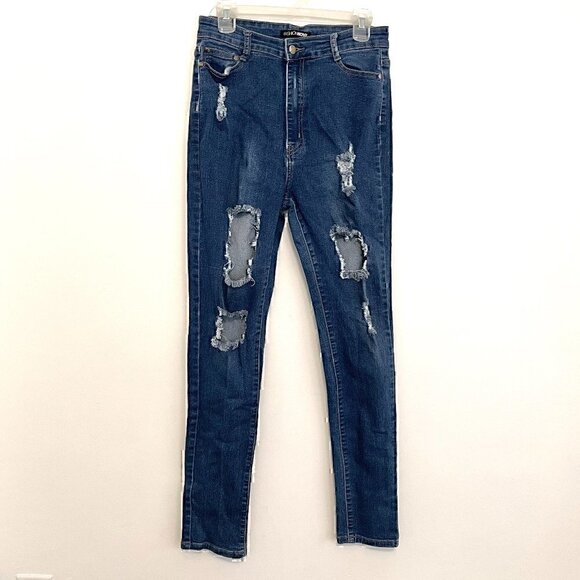 FASHION NOVA Needing Something Jeans Dark Denim Ripped High Waisted Skinny 15 16 - Picture 2 of 12